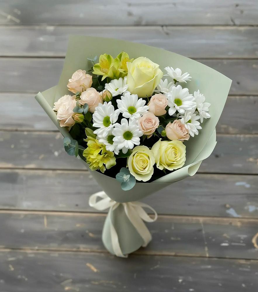 Букет цветов из: Альстромерии, Розы и Хризантемы в Обидимо